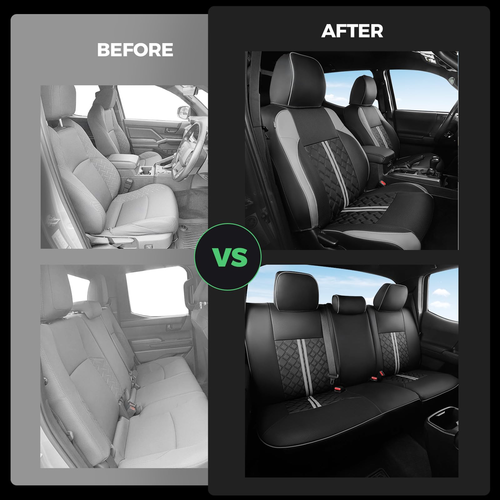 RIDEPOSH Custom Seat Covers for Tacoma 4th Gen 2024 2025 Double Cab SR5/TRD Sport/TRD Off-Road/SR Full Set with Console Covers, Waterproof Leather Back and Front Seat Protectors Black Grey: Black Grey Tacoma 2016-2023 Double Cab Full Set