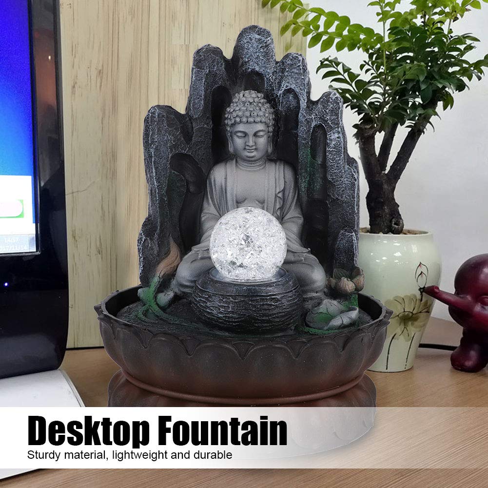Fontaine de Bureau en Forme de Bouddha, Décoration élégante en Résine LED avec Lumière pour Salon, Chambre à Coucher, Décoration D'intérieur, Taille 20,5 X 20,5 X 26, Cm (Prise UE 220)