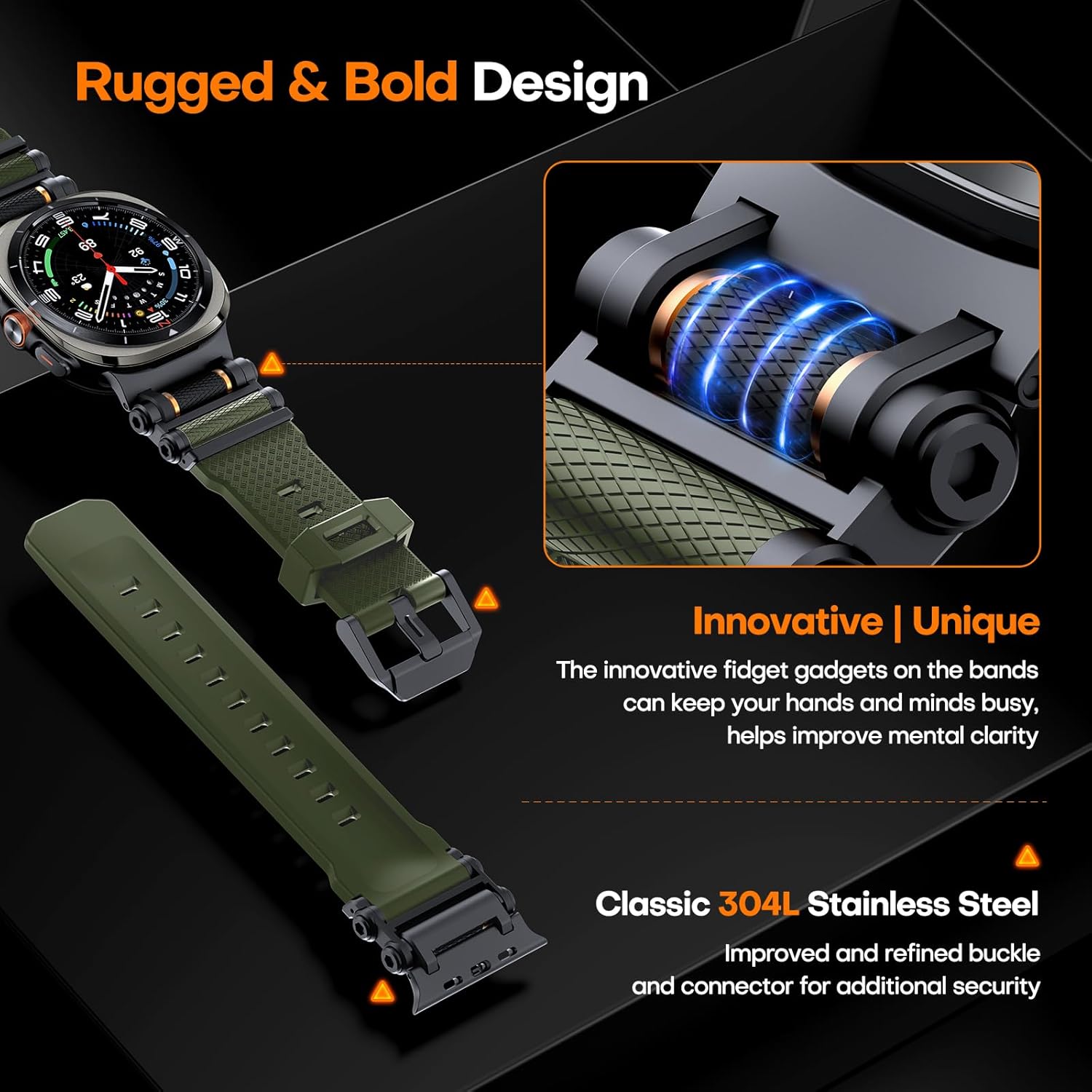 TAURI Designed for Samsung Galaxy Watch Ultra Bands 47mm (2025/2024) [Durable Liquid Silicone Strap + Stainless Steel Metal Connector] Military Rugged Band for Galaxy Watch Ultra Men Women, Army Green