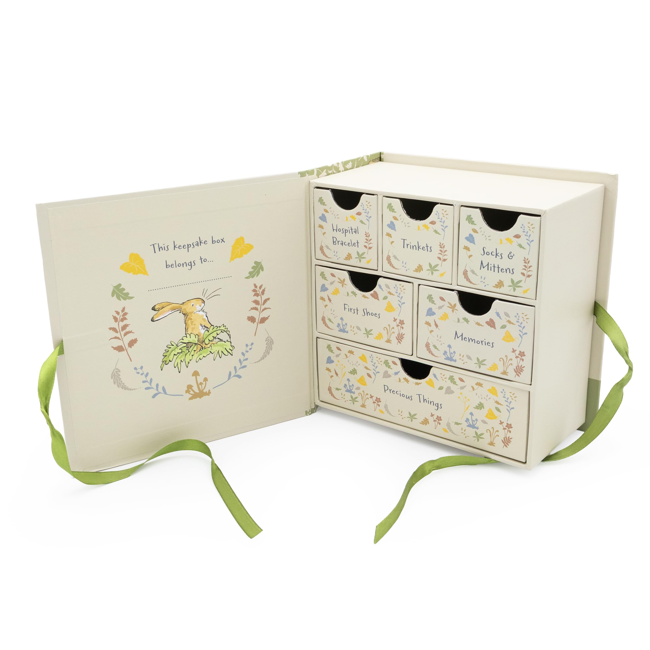 Guess How Much I Love You, scatola dei ricordi per bambini, con 6 cassetti, per i ricordi dei neonati, regalo per bambini, con chiusura a nastro, regalo con licenza ufficiale