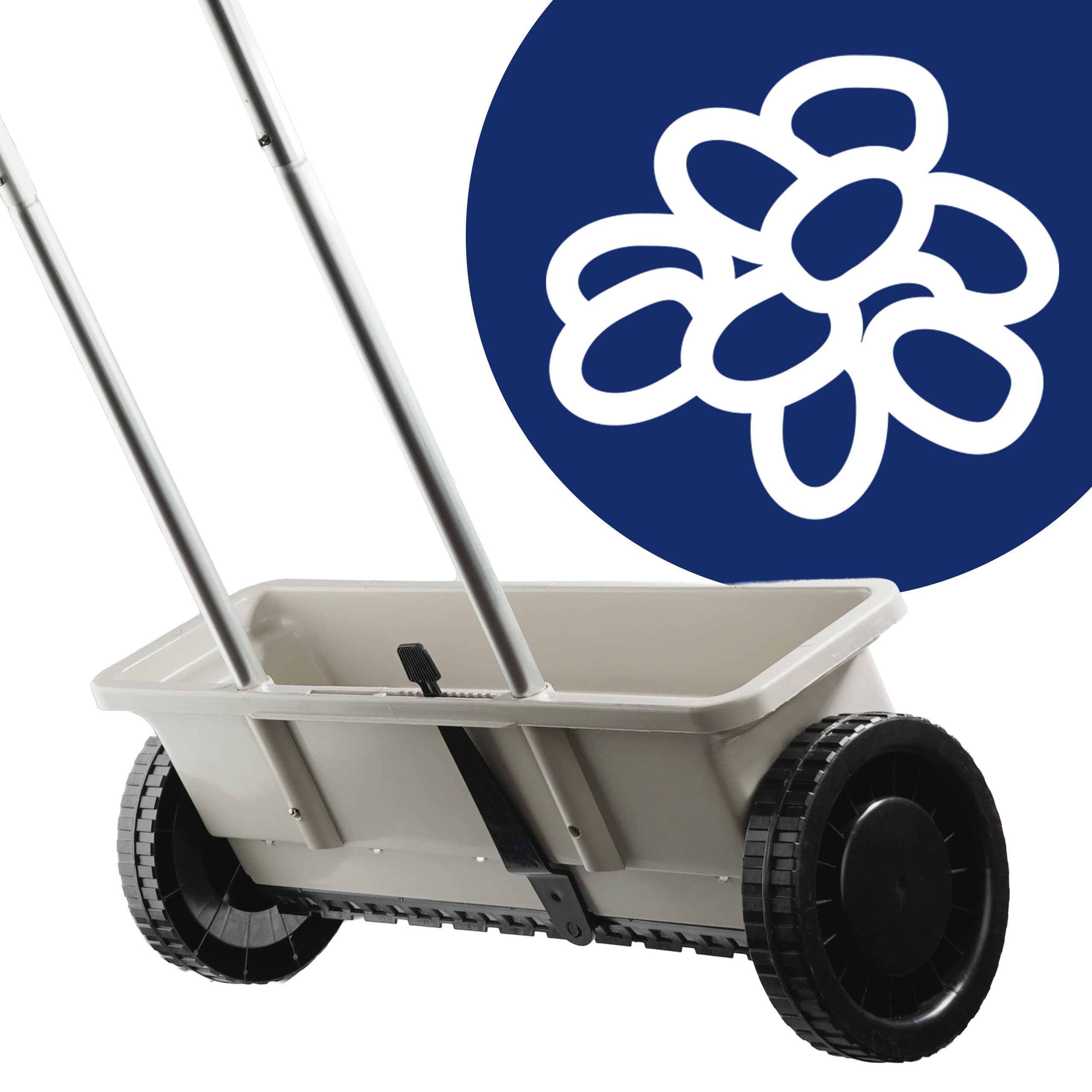 Garden Rasen Sämaschine auf Rädern, Düngewagen streuwagen rasen, Saatgut, Sand, Salz 12L, Streukontrolle, Universal Handstreuer bis zu 5kg Belastungt