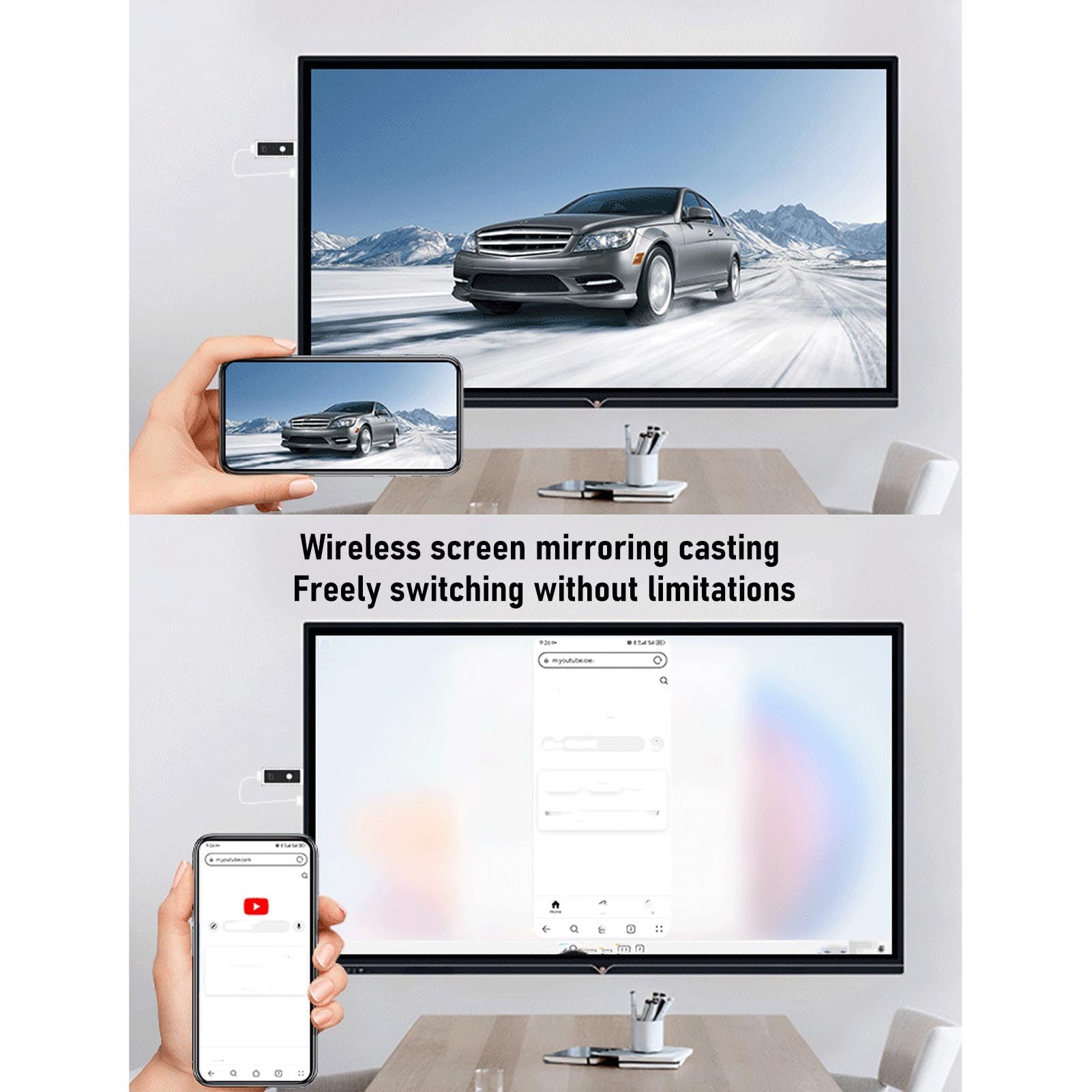 Tonysa Wireless HD Multimedia Nadajnik i Odbiornik, Dekodowanie 4K 1080p Wyjściowe, Podwójny Pasmo 2.4G/5G, Plug & Play, do Przesyłania Strumieniowego do Telewizji/projektora, Typ C