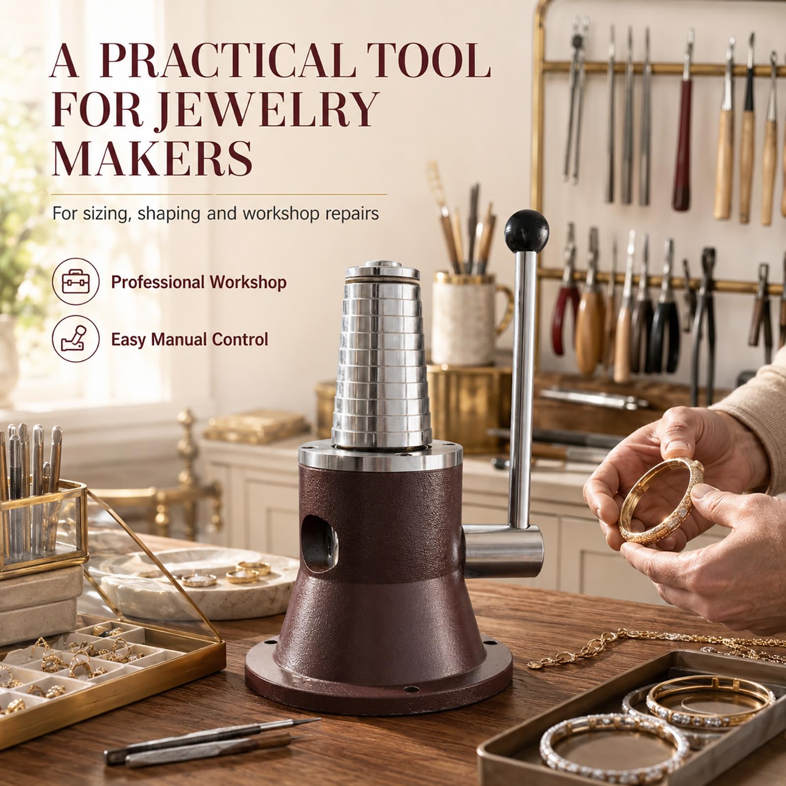 Strumento di Precisione per Gioiellieri, Allargatore e Modellatore per Bracciali (52-70cm) e Anelli (14-28cm), Attrezzatura Resistente per Laboratorio e Negozio di Riparazione BangleStyle