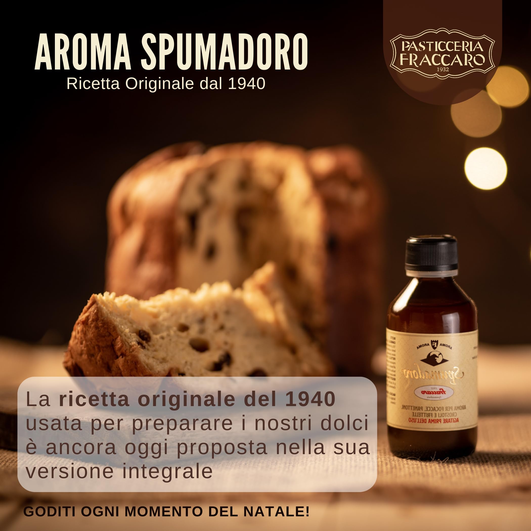 Aroma para Panettone 100 ml, Aroma para Pastelería, Aroma para Tartas y Postres de Masa Madre, Fraccaro Spumadoro - Aroma Cítrico para Tartas, Brioches, Galletas, para 3 kg de Harina