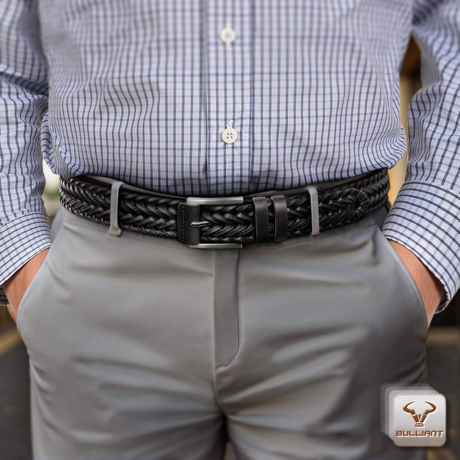 BULLIANT Men Belt, Braided Leather Belt Adjustable For Men Casual Jeans Golf 1 3/8" - Image 7