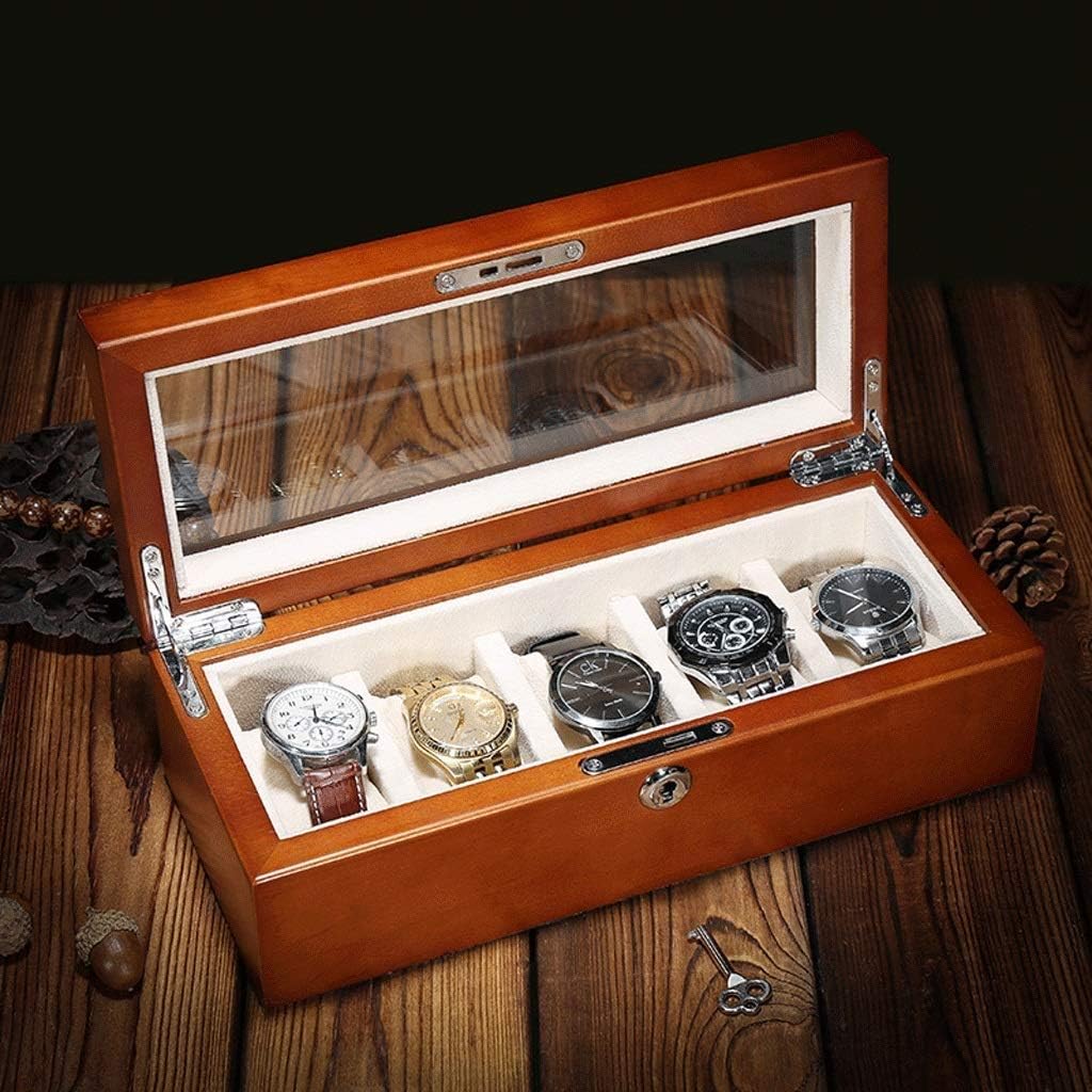 Watch box-Watch Case for Men 5 Slot with Top Solid Wood Watch Storage Organizer Display Box, Best Present for Birthday, Wedding,New Year (Color : E), -7707