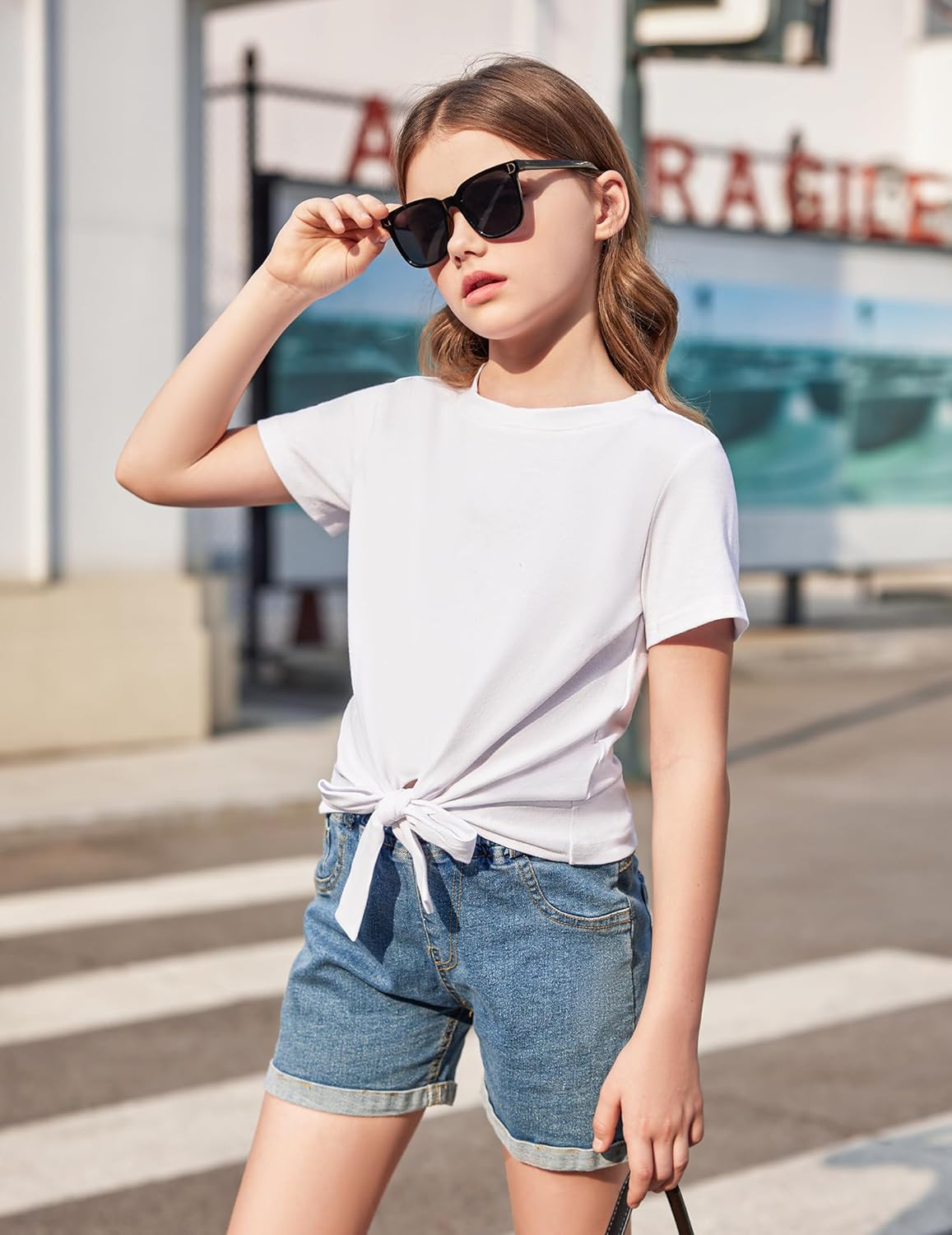 Arshiner Girls Short Sleeve Shirts Tie Knot Front Tops T Shirts for Kids Crewneck Cute Casual Tie Dye Tee Blouse - Image 5