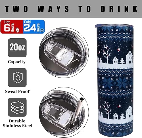 Miniatura 5 de Vaso de Navidad de 20 onzas con tapa y pajita, de acero inoxidable, con aislamiento, para Navidad, botella de agua, viaje, vino
