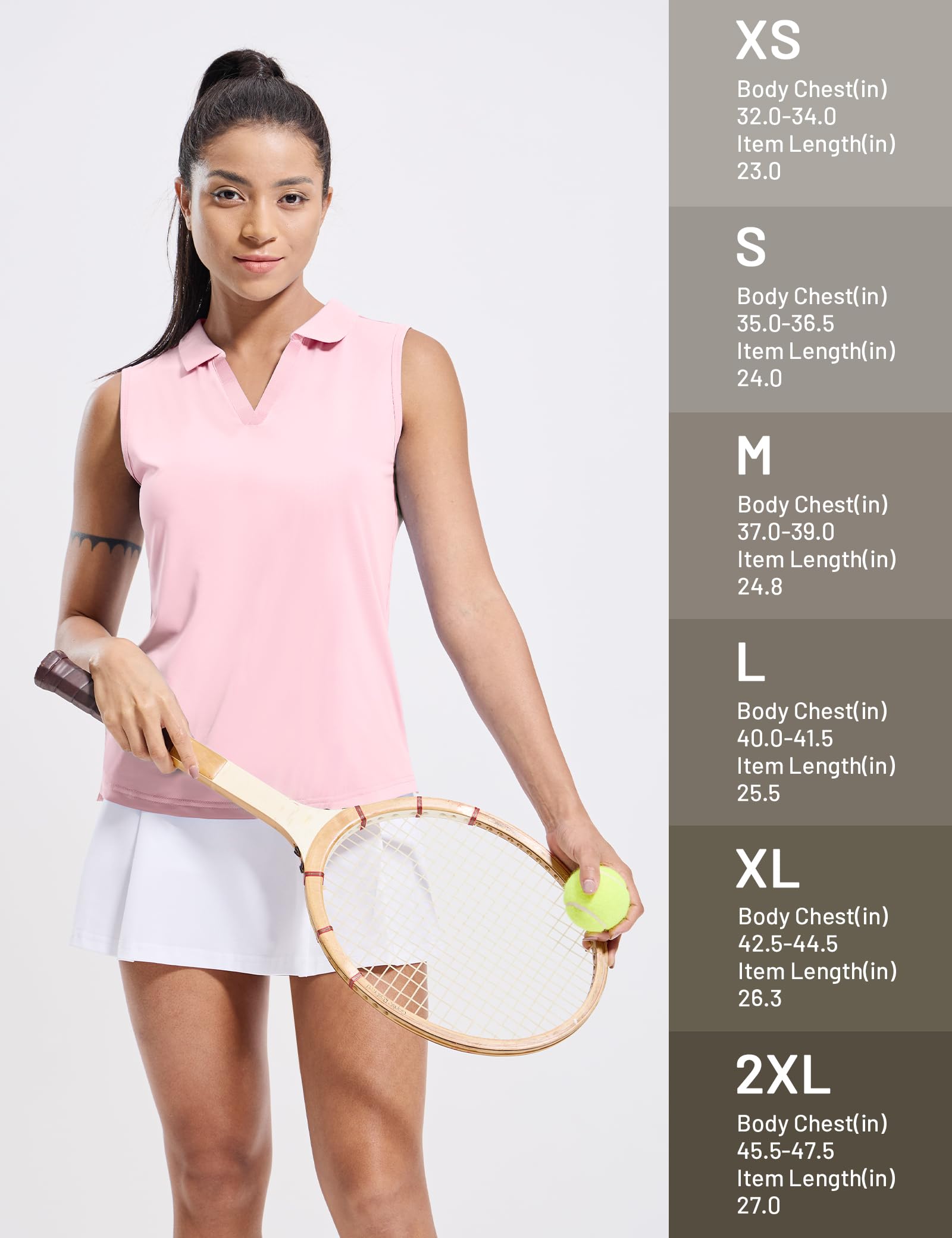 MIER Camiseta polo de golf sin mangas para mujer, cuello en V, acanalada, absorbe la humedad