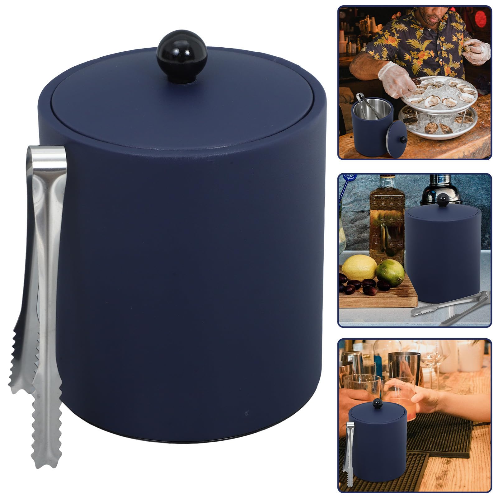 CLISPEED Seau à Glace Isotherme Acier Inoxydable Rond avec Couvercle et Pelle pour Bar Fêtes et Hôtels Bleu Unité