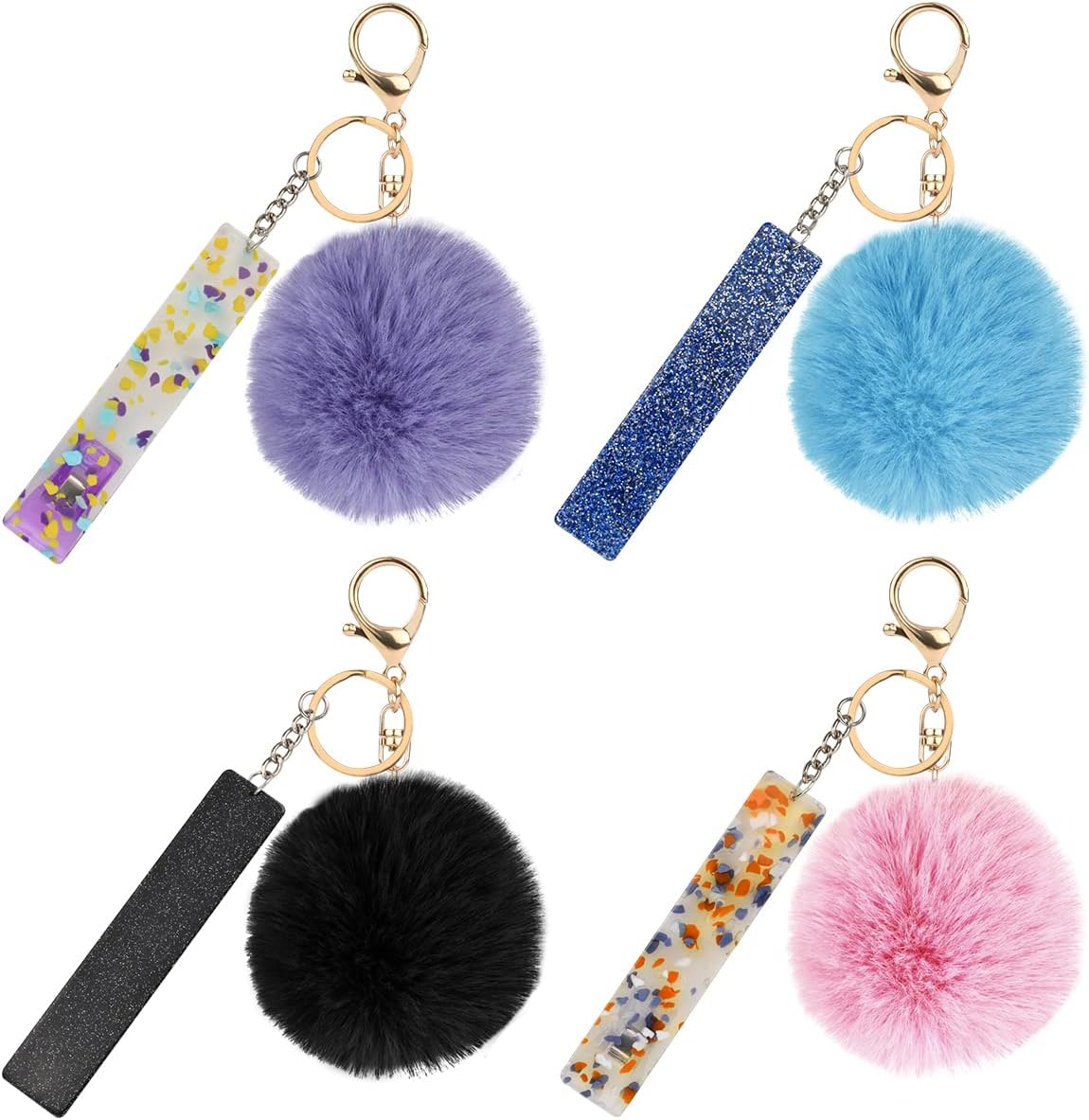 BUUFAN 4PCS Acrylic Credit Card Puller Keychain with Cute Hairball Card Clip for Women/Girl Long Nails