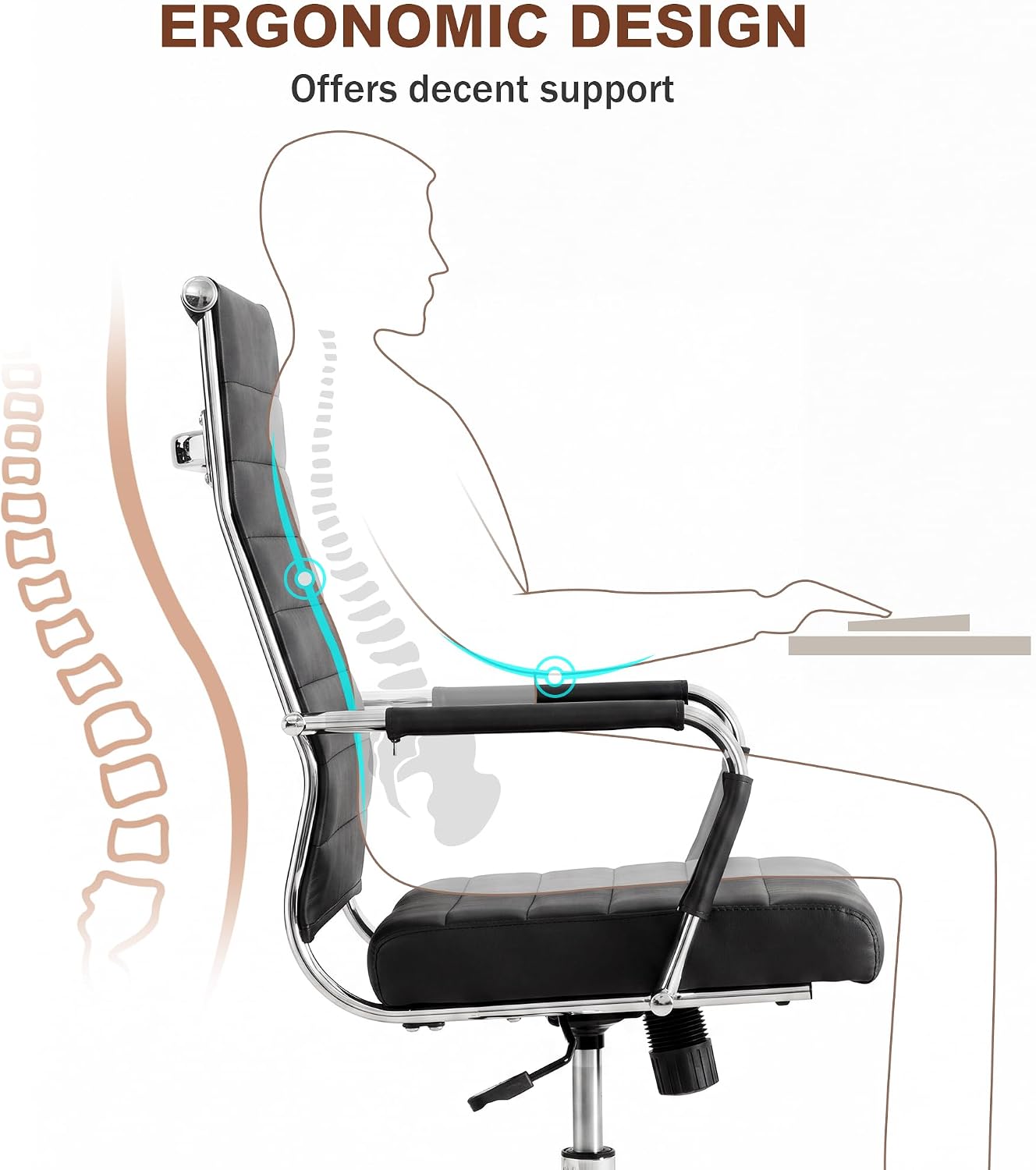  Black Conference Room Chairs, Modern Ergonomic PU Leather Office Desk Chair Ribbed for Office, High Back Executive Swivel Rolling Task Chair for Home thumbnail