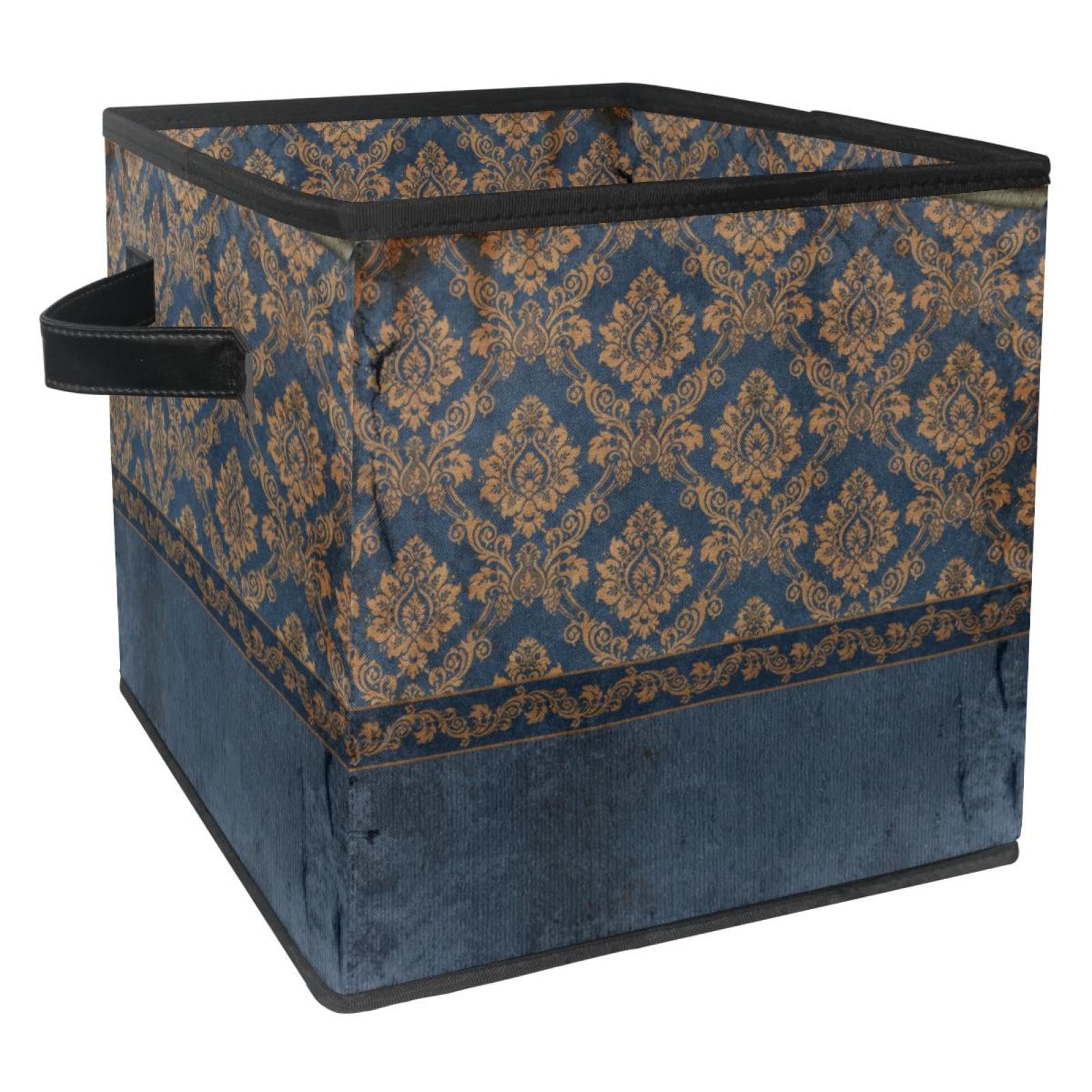 Boîte de rangement pliable cube en tissu bleu foncé vintage floral pour placard