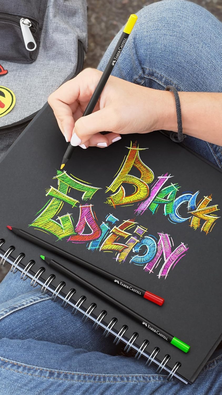 Faber-Castell Black Edition 24 Matite Colorate, Resistenti alla Rottura, Impugnatura Ergonomica, Valigetta per Carta Chiara e Scura