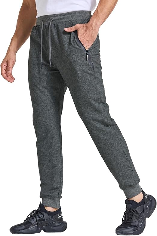 JustSun Joggingbroek voor heren, katoenen broek met zakken met ritssluiting, zwart, L