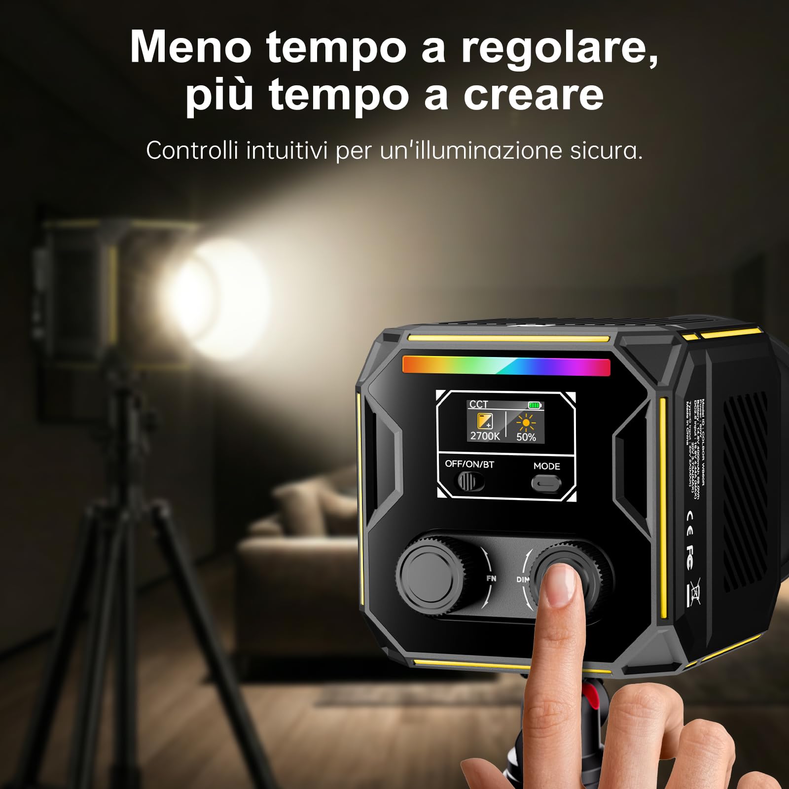 COLBOR 60W Luce Video LED con Batteria Integrata 59Wh, Lampada COB RGBW Portatile, 2700K-6500K Bi-Color, CRI 96+, Controllo App, Ricarica PD/DC, Illuminazione Professionale per Esterni e Studio