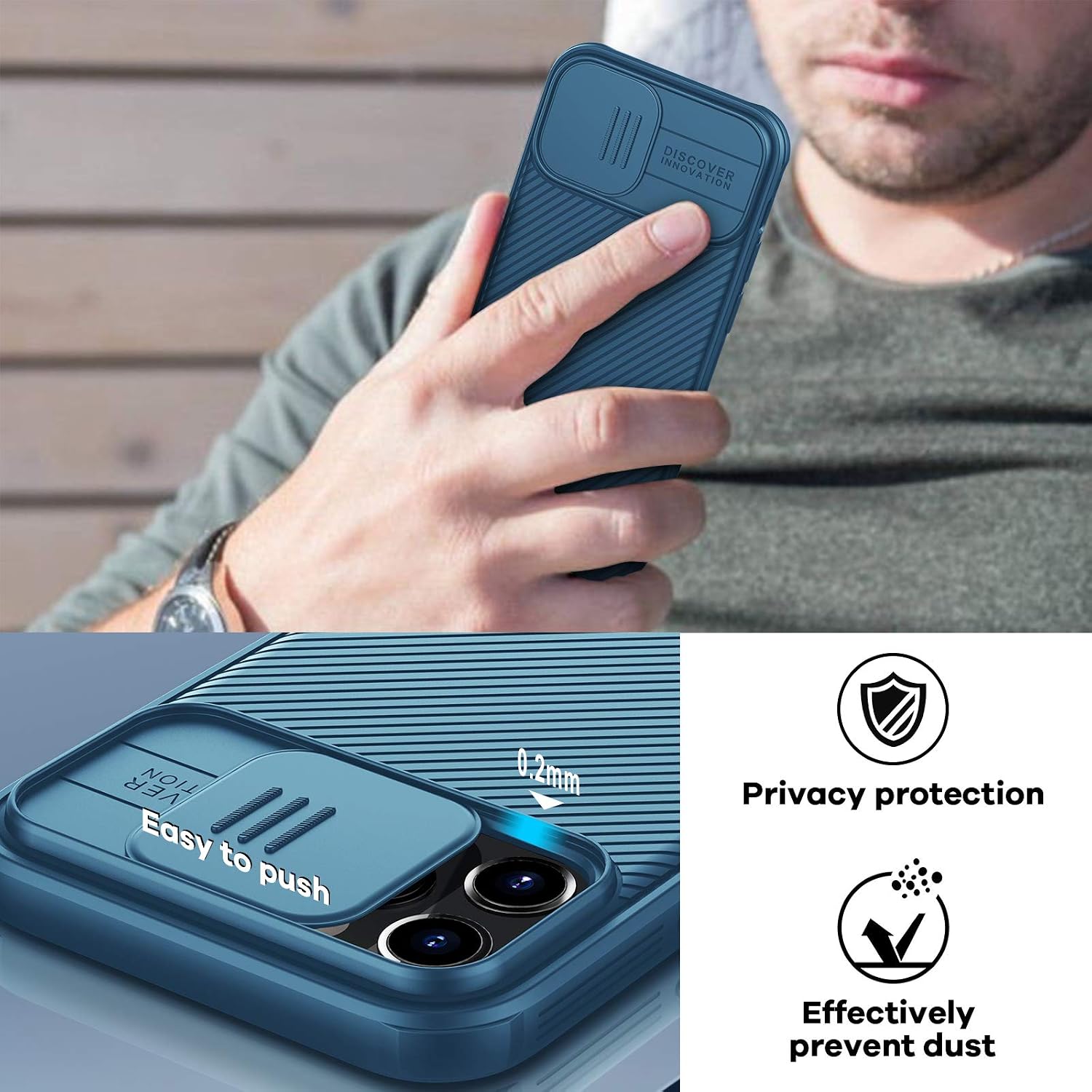 Nillkin Compatible with iPhone 12 Case/iPhone 12 Pro Case with Slide Camera Cover Slim Stylish Anti-Slip Scratchproof Protective Case for iPhone 12/12 Pro 6.1" 2020 - Blue