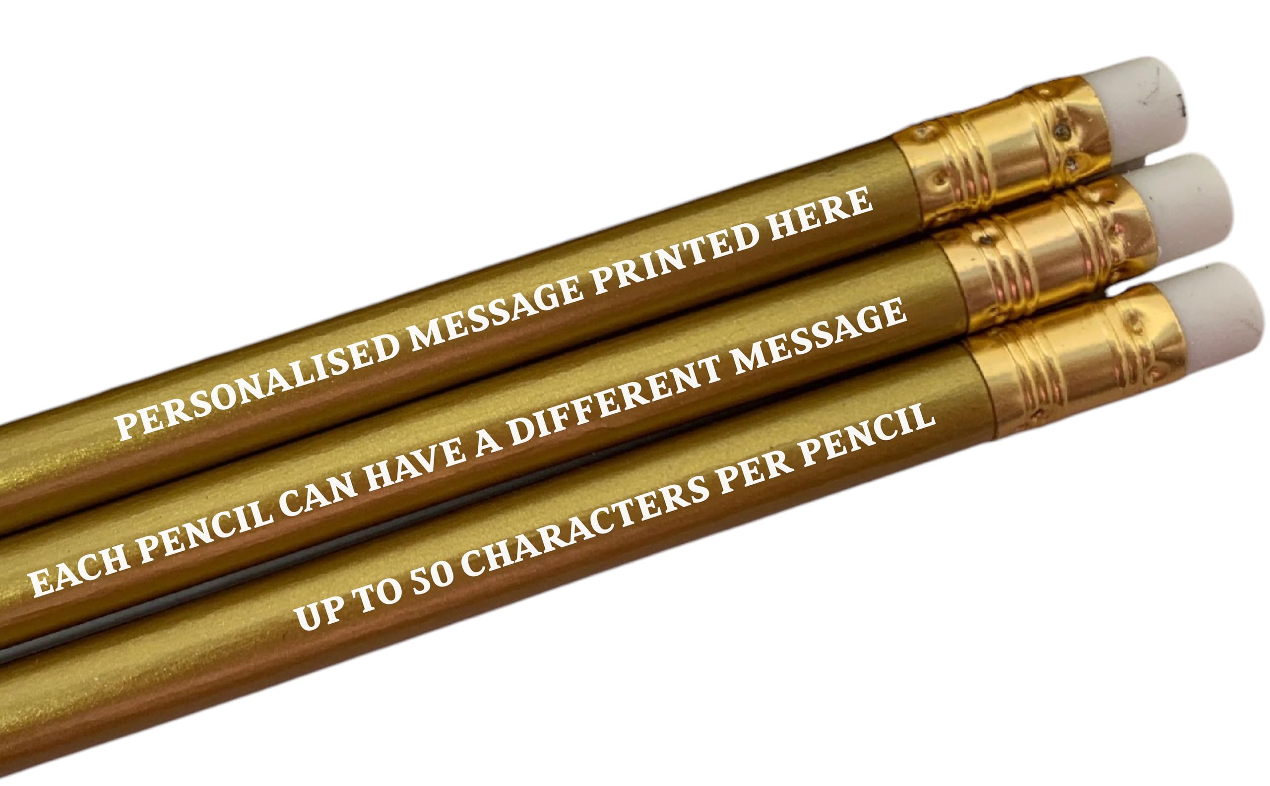 Dios Designs Personalised Pencils - Choice of Colours and Quantities (Gold, 3 Pencils)