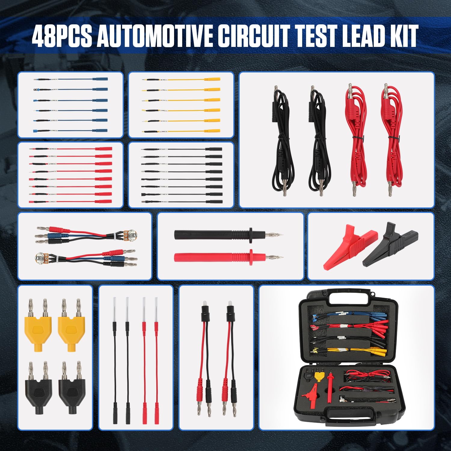 48PCS Automotive Circuit Test Leads Kit Electrical Breakout Leads Automotive Kit Multi Function Auto Diagnostic Tools Multimeter Test Leads Kit