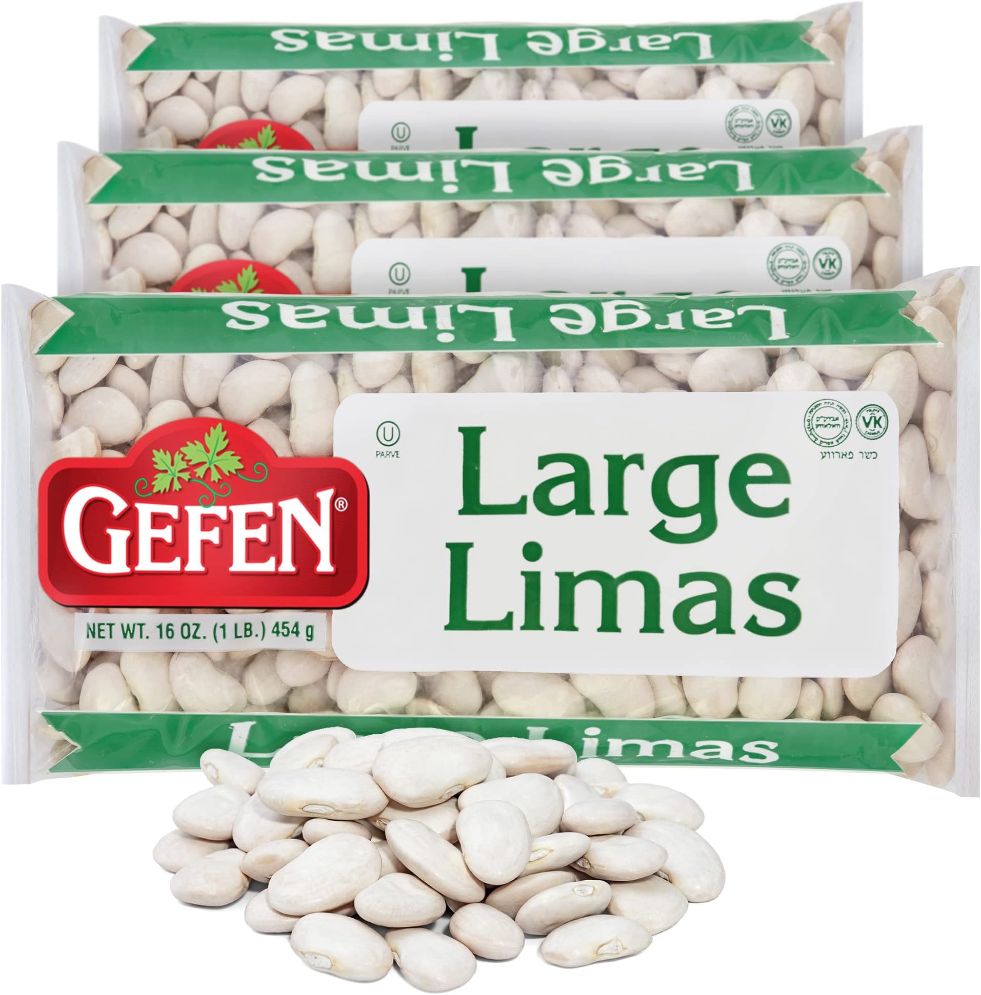 Premium Quality Large Lima Beans, 16oz (3 Pack) Great in Salads, Casseroles, Soups and Stews | Certified Kosher
