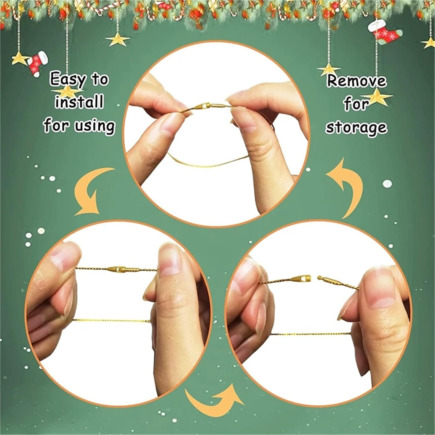 Ornament String 800PCS Christmas Ball Strings - Golden Ribbon Hooks for Tree Pendant & Home Decor(Red)