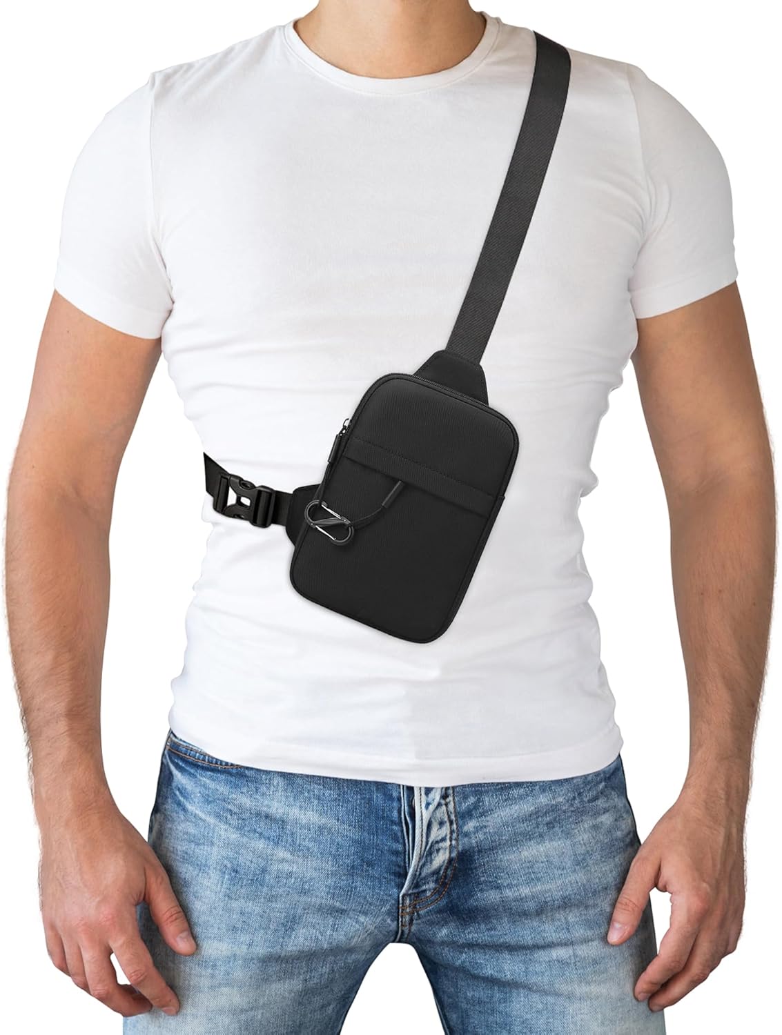 Peicees Small Anti-theft Sling Bag for Men Women Waterproof Mini Crossbody Backpack Chest Bag Travel Passport Phone Holder, Black