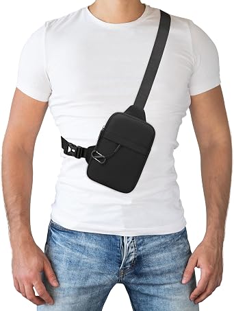 Peicees Travel Sling Bag for Men Small Crossbody Bag Anti Theft | Mini Chest Bag, Passport Bag, Water-resist Oxford, Pickpocket Theft Proof, 2.2L Compact Size, Adjustable Strap