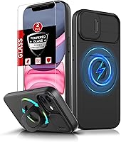 Vista 23 de Funda magnética para iPhone 11 Pro compatible con carga inalámbrica MagSafe, con 2 protectores de pantalla, anillo kickstand de 360° integrado +