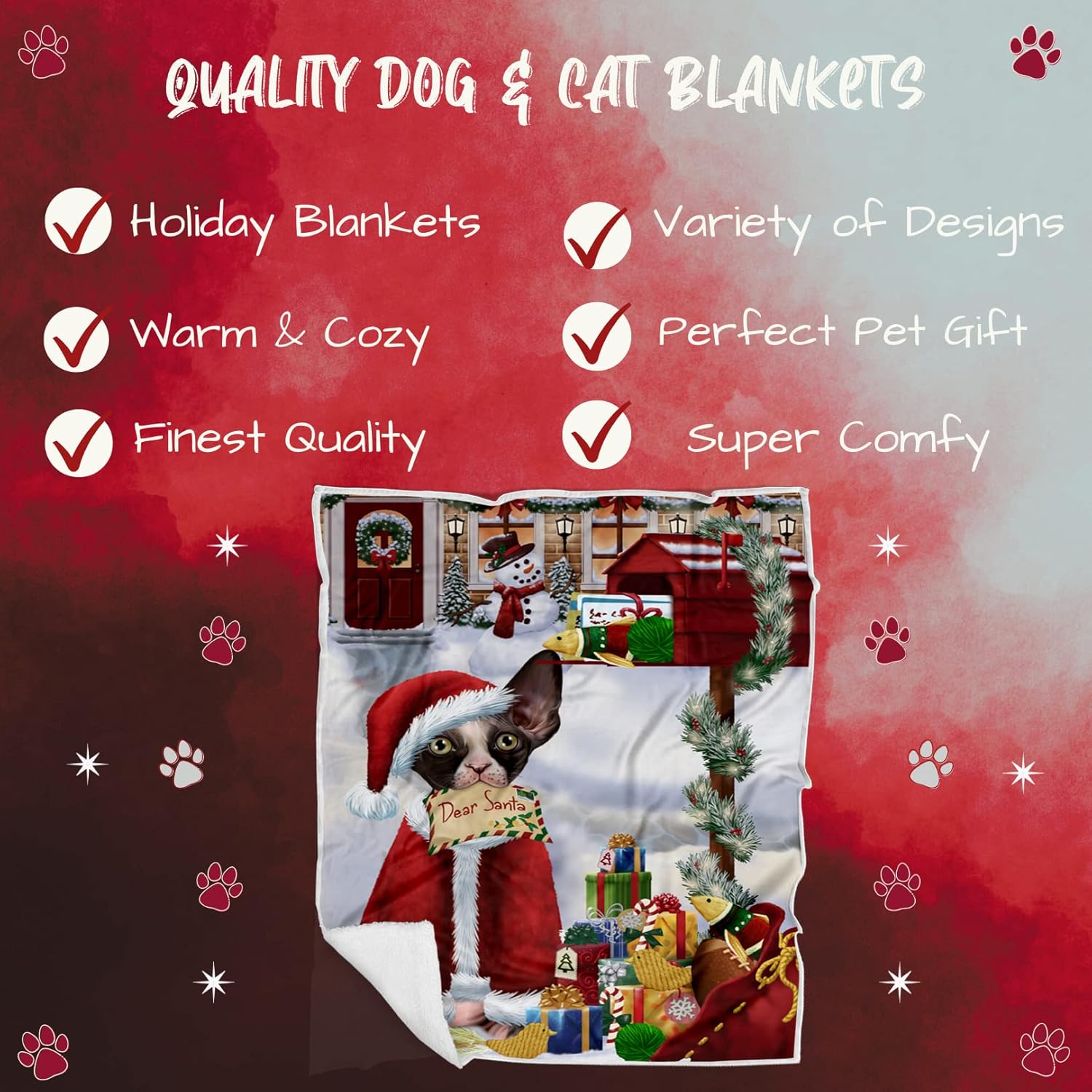 Doggie of the Day Sphynx Cat Blanket - Dear Santa Letter Christmas - Super Soft & Warm Pet Theme for Sofa or Bed, Warm Fleece, Sherpa or Woven Material BLNKT158260 (60x80 Fleece)