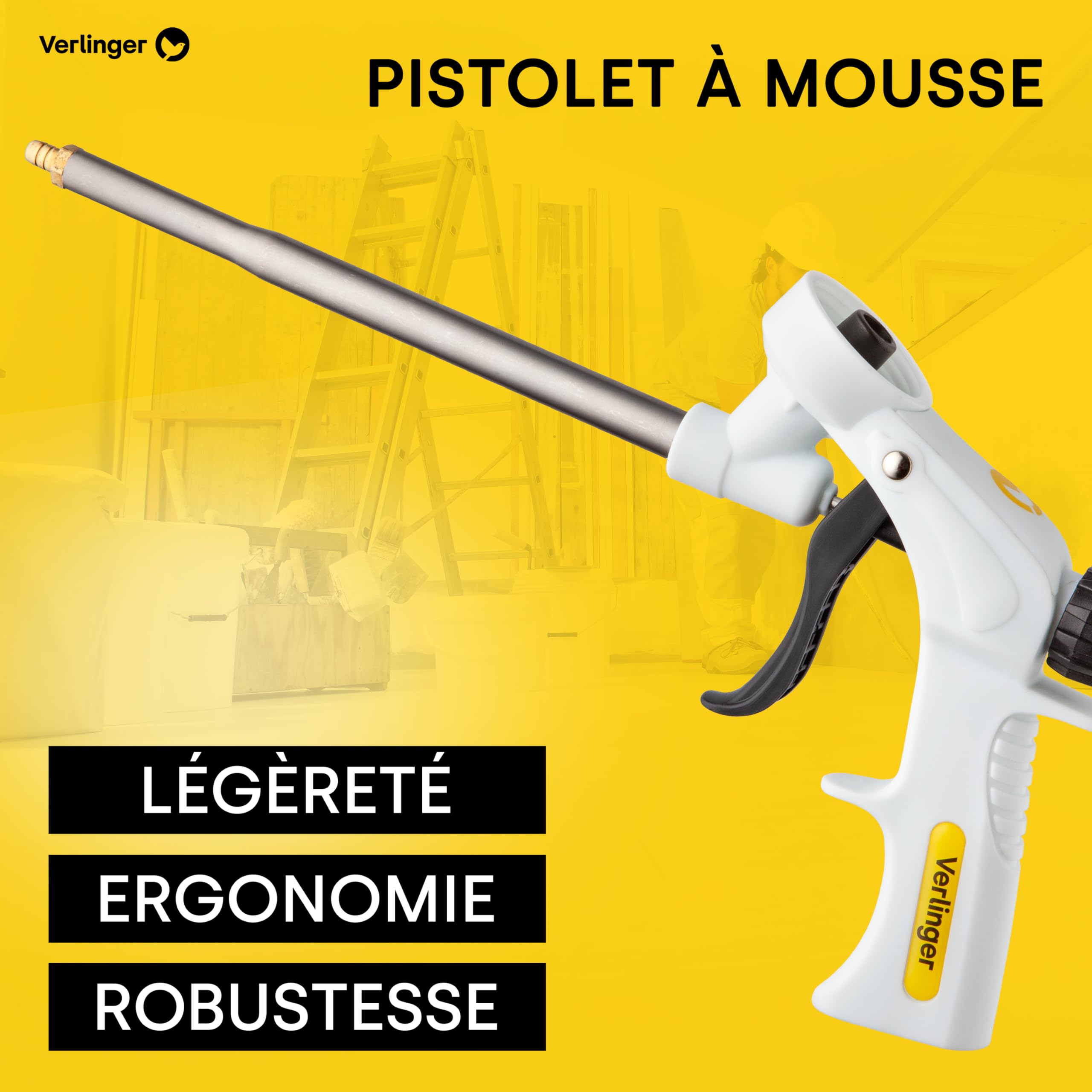 Pistolet pour Mousse PU - Applicateur Professionnel pour Remplissage, Étanchéité et Isolation - Pistolet Mousse de Construction et Adhésifs de Dosage Précis, Robuste et Durable Blanc