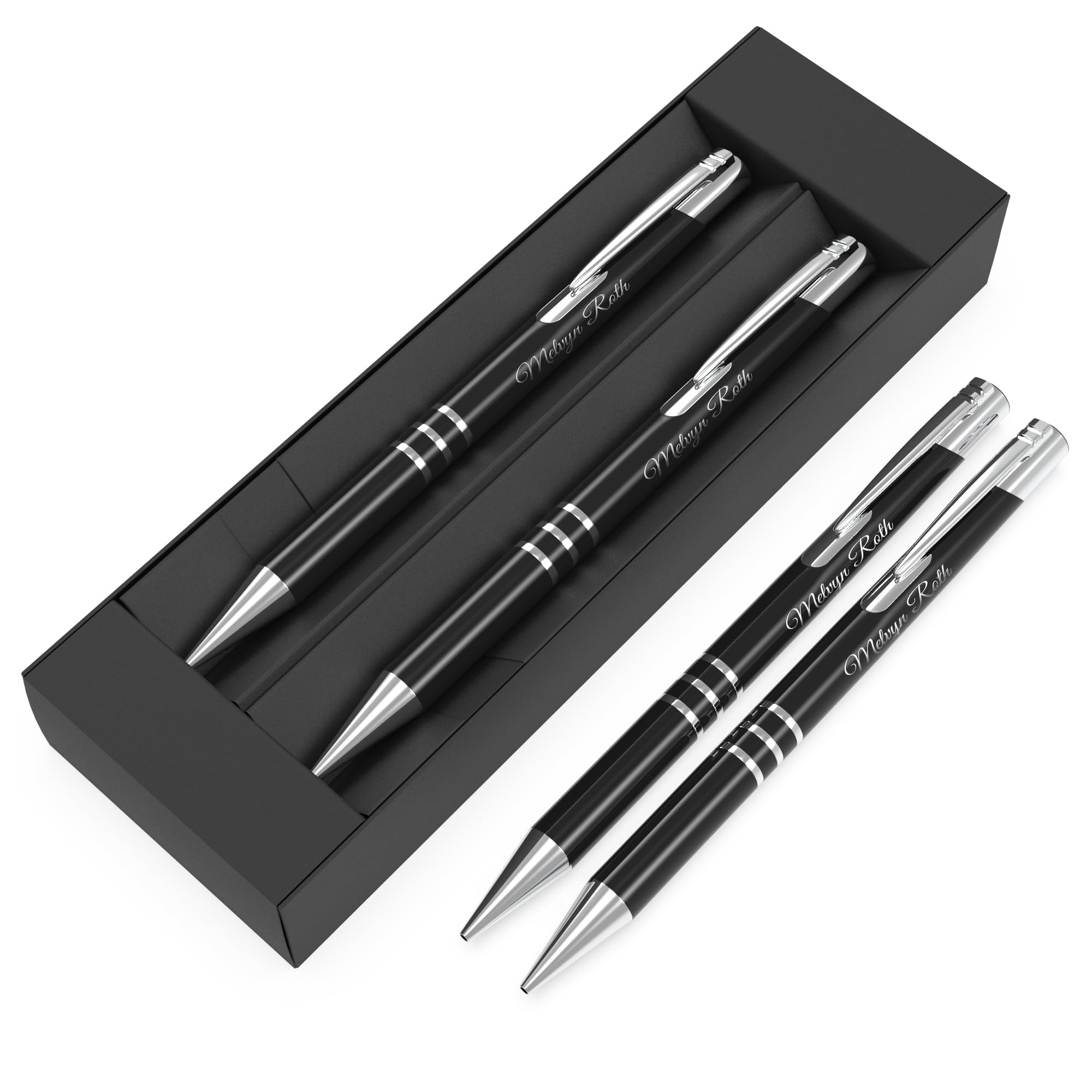 Personalised Deep Engraved Custom Pen and Pencil Set in Gift Box - Personalised Gifts for Men and Women - Gift Idea with Your Custom Text
