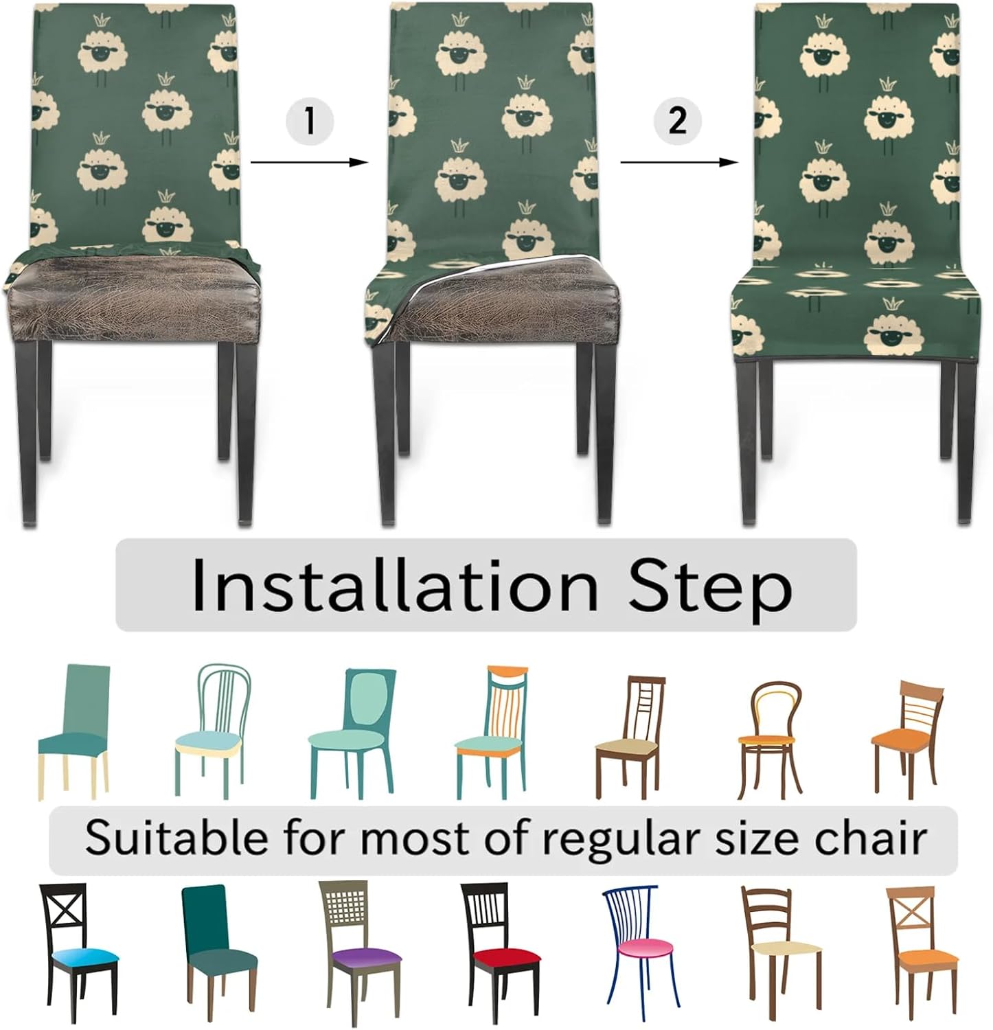 QsirBC Abstract Sheep Stretch Dining Room Chair Covers Set of 6 Chair Slipcovers Removable Washable Kitchen Seat Covers Chair Protectors for Hotel Party Wedding
