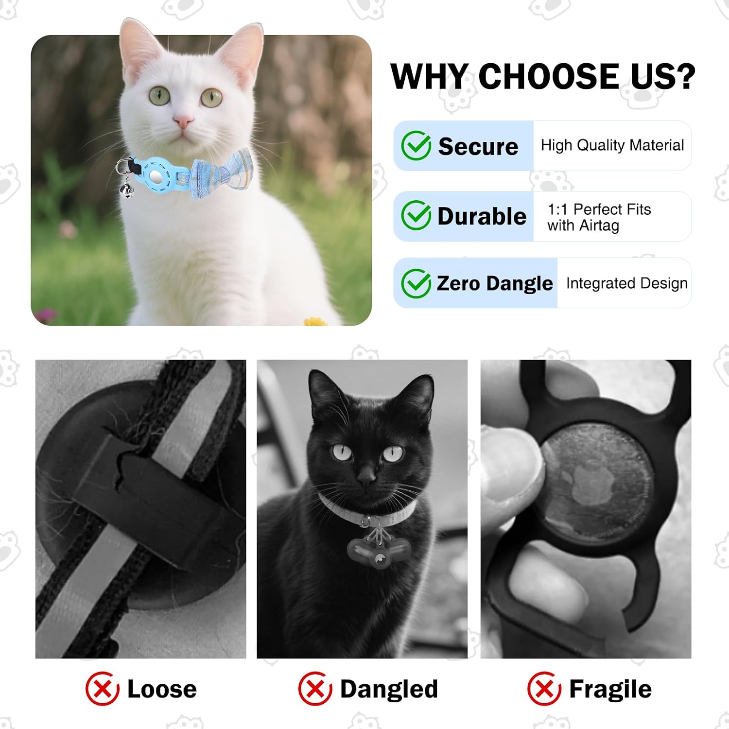 Airtag Cat Collar Breakaway, Bow Tie Collar with Airtag Holder | GPS Tracking Collar, Cute for Girl Boy Cats, Lightweight with Bell, Adjustable Size for Kitten & Puppies, 8-12in, Plaid Blue