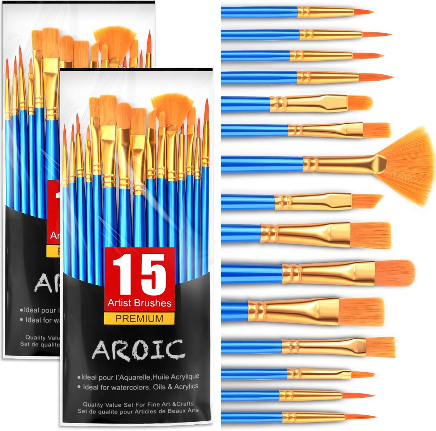 AROIC Acrylic Paint Brush Set, 30 pcs Nylon Hair Paint Brushes for All Purpose Oil Watercolor Face Body Rock Painting Artist, Small Paint Brush Kits for Kids Adult Drawing