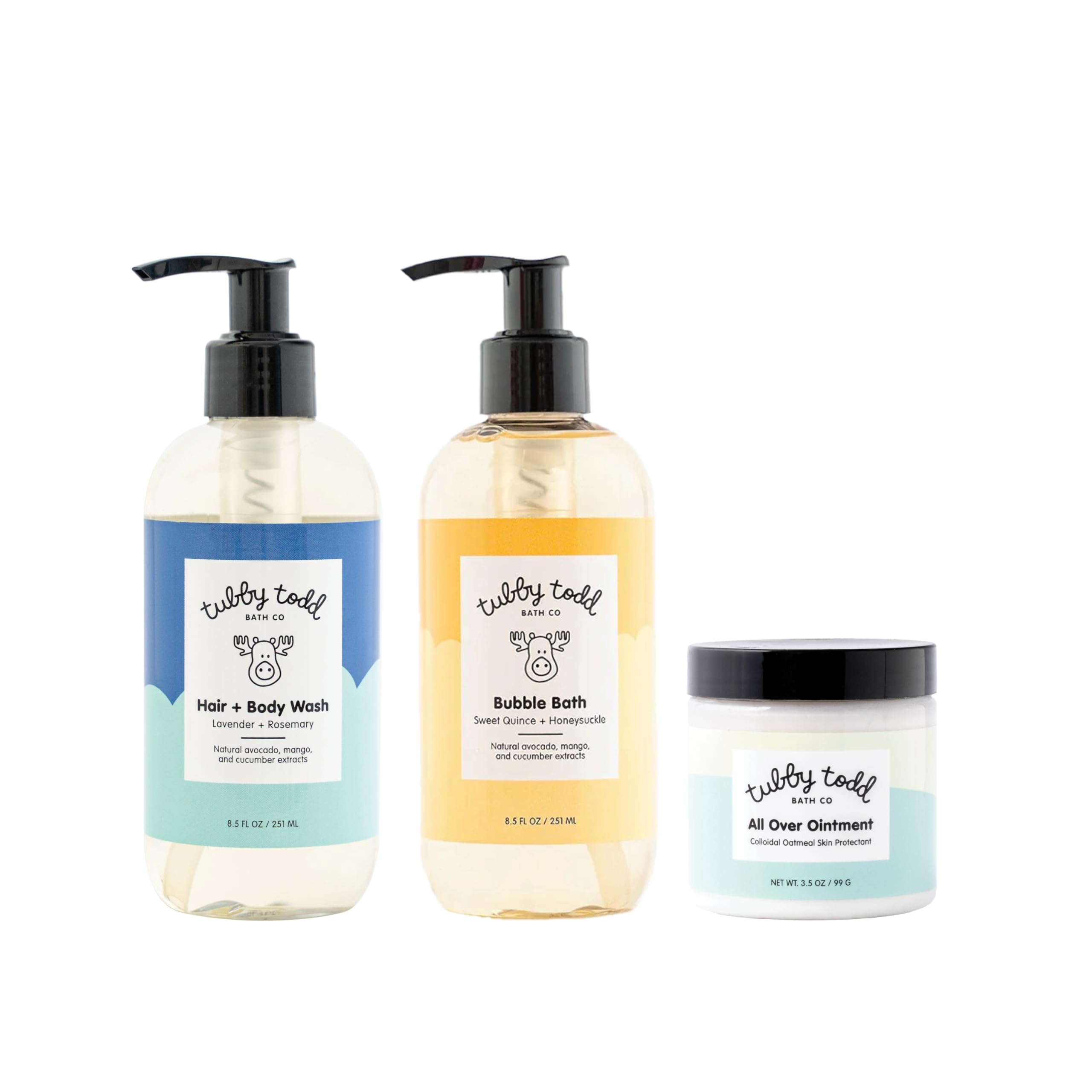 TUBBY TODDEssentials Baby Bath Gift Set – 8.5oz Hair+Body Wash, 8.5oz Bubble Bath & 3.5oz All Over Ointment