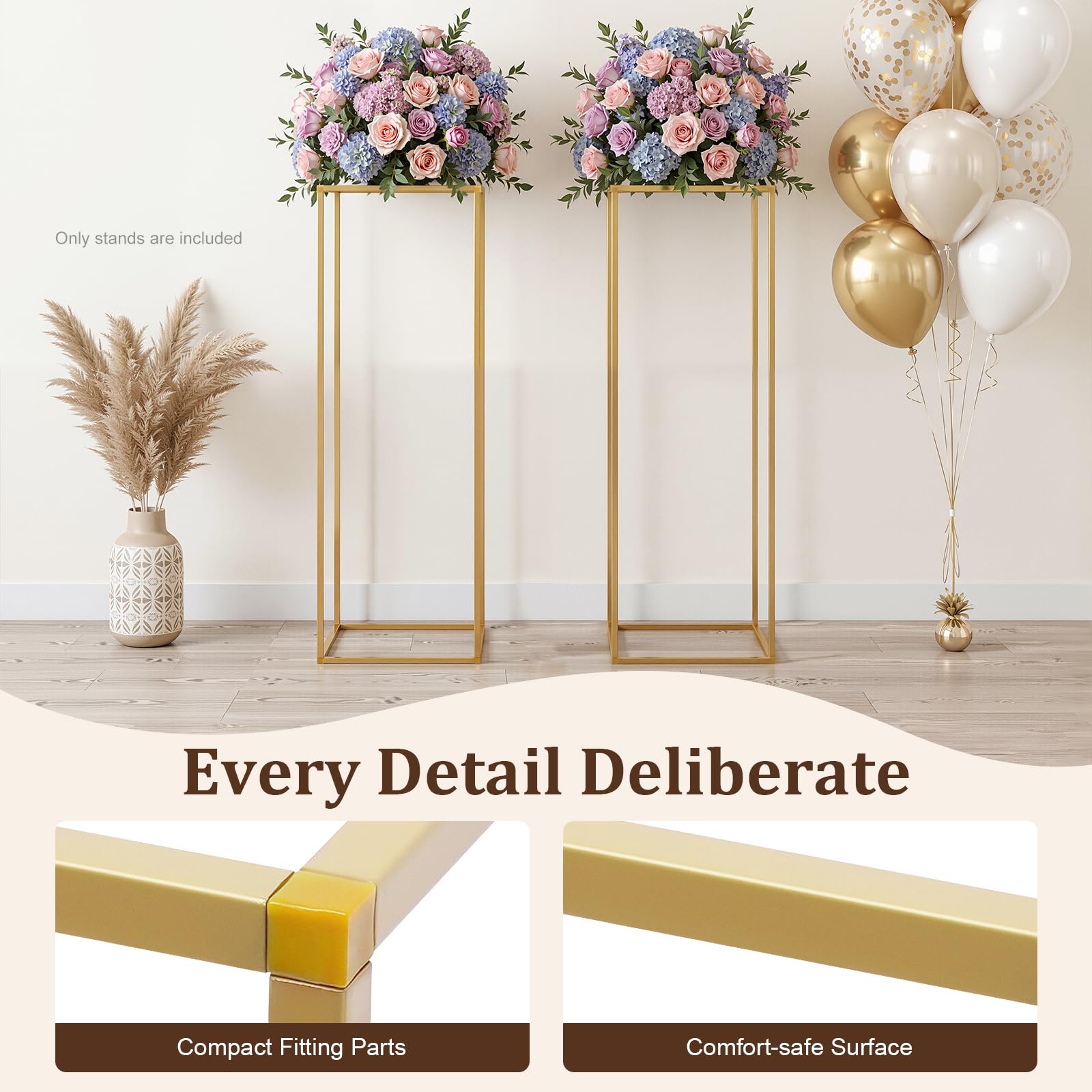 Juego de 10 escaleras de metal doradas para plantas, soporte para flores con maceta, estante decorativo para bodas, fiestas y decoración del hogar