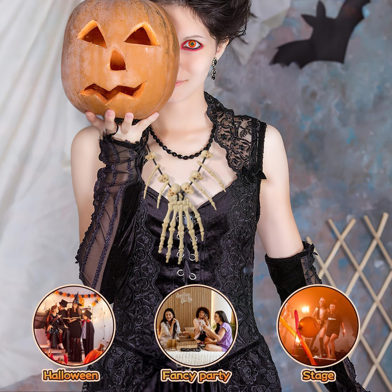 Amosfun Skull Pendant Necklace Skeleton Head Hand Bone Charm Cosplay Fancy Party Jewelry - Image 4