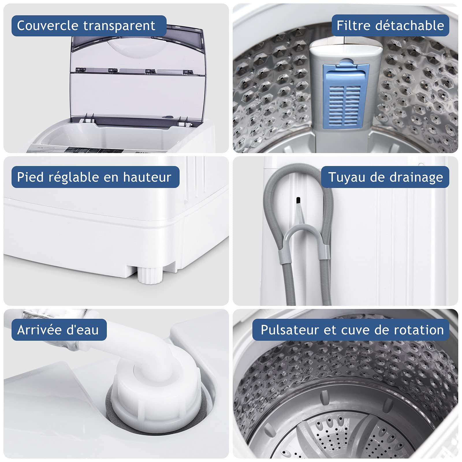COSTWAY Lave-Linges, Machine à Laver Automatique avec 10 Programmes, Affichage LED, Capacité de Lavage 4,5 KG, Economie d’eau et d’Energie, 50 x 50 x 85 CM, Gris