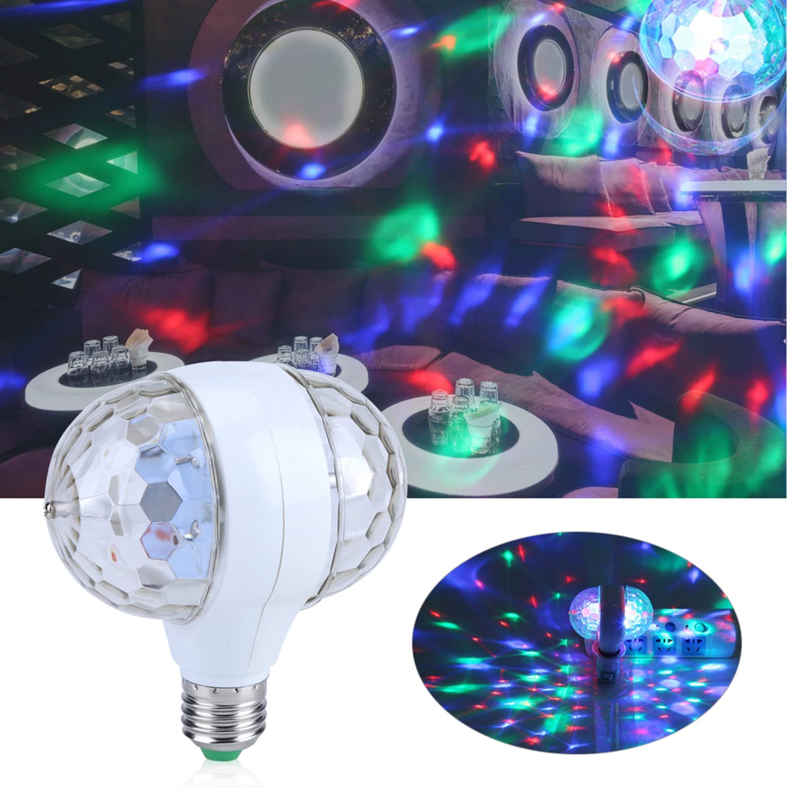 Ampoule Boule LED RGB Avec Prise - 2 Têtes Rotatives, Effets Disco, 6W, Pour Fête, Mariage, Scène