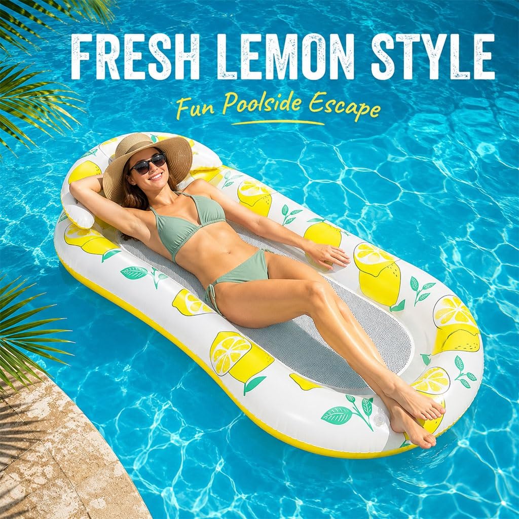 Balsa Reclinable De Playa con Estampado De Limón, Flotador De Piscina
