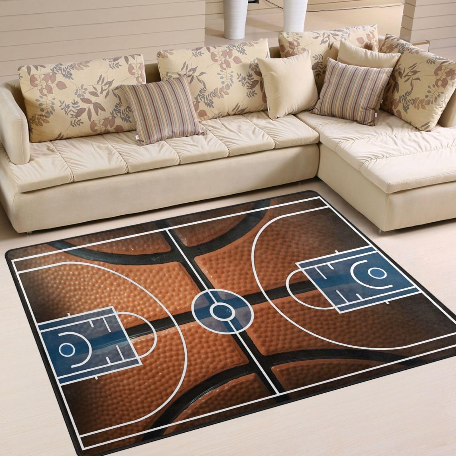 ALAZA Basketball Print Court Sport Area Rug Rugs for Living Room Bedroom 4'10" x 6'8"