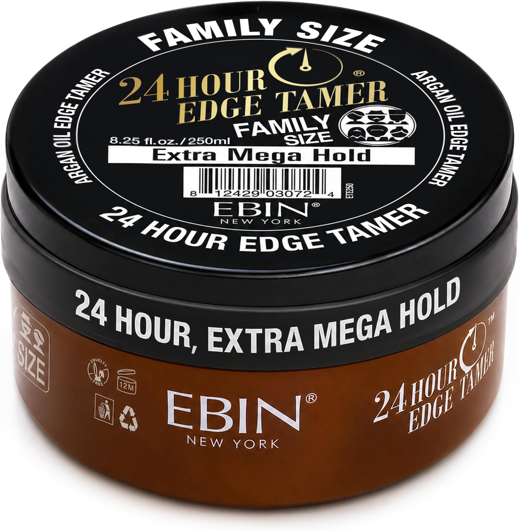 24 Hour Edge Tamer, Extra Mega Hold, 8.25 Oz - No Flaking, No White Residue, Shine and Smooth texture with Argan Oil and Castor Oil