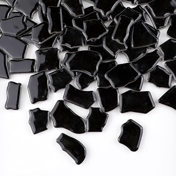 0.78"-1.57" Irregular Ceramics Mosaic Tiles,1.1LB Mosaic Pieces Stones for Home Decoration DIY Craft Plates Flowerpots Vases Cups Mosaic Making Supplies Black