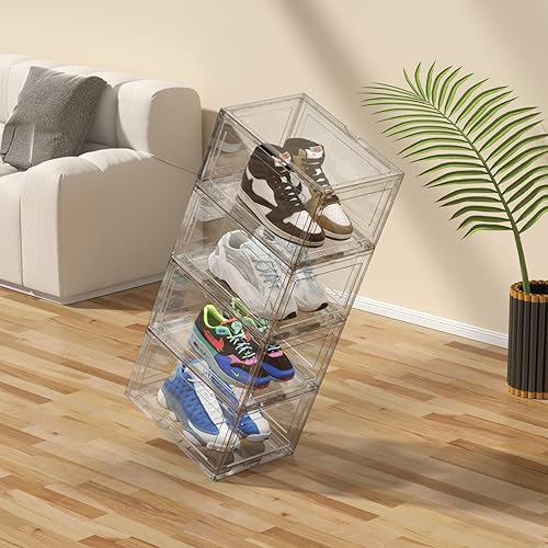 Miniatura 6 de Paquete de 12 cajas de zapatos de acrílico, cajas de plástico transparente apilables para zapatillas de deporte, vitrina para zapatos deportivos