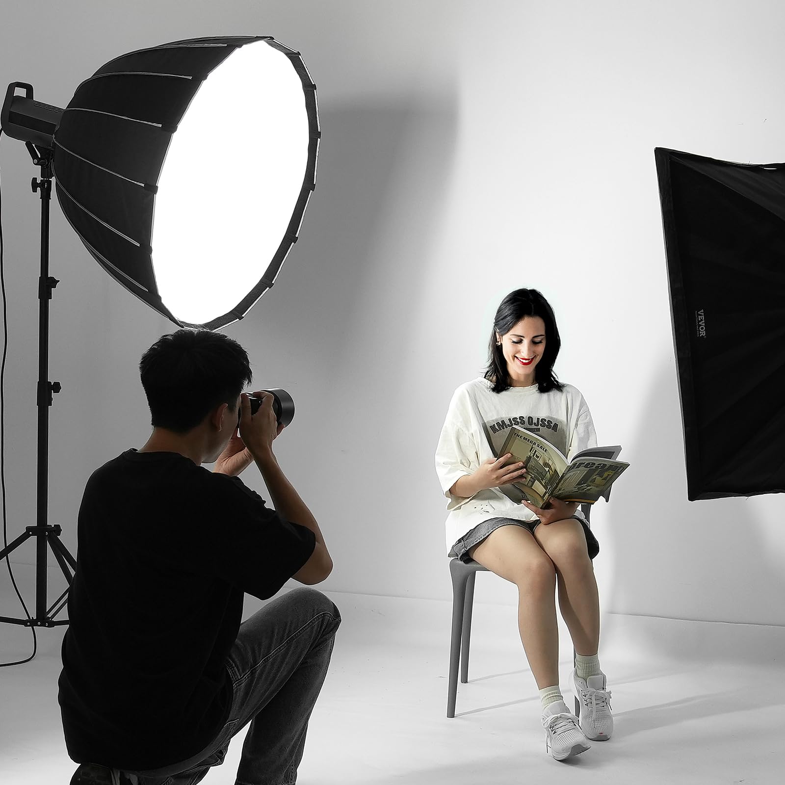 VEVOR Softbox Parabolico 33 pollici / 850 mm Sgancio Rapido Piegatura Rapida Leggero Portatile Attacco Bowens Universale, 4 Effetti di Illuminazione, Adatto per Fotografia Studio Fotografico