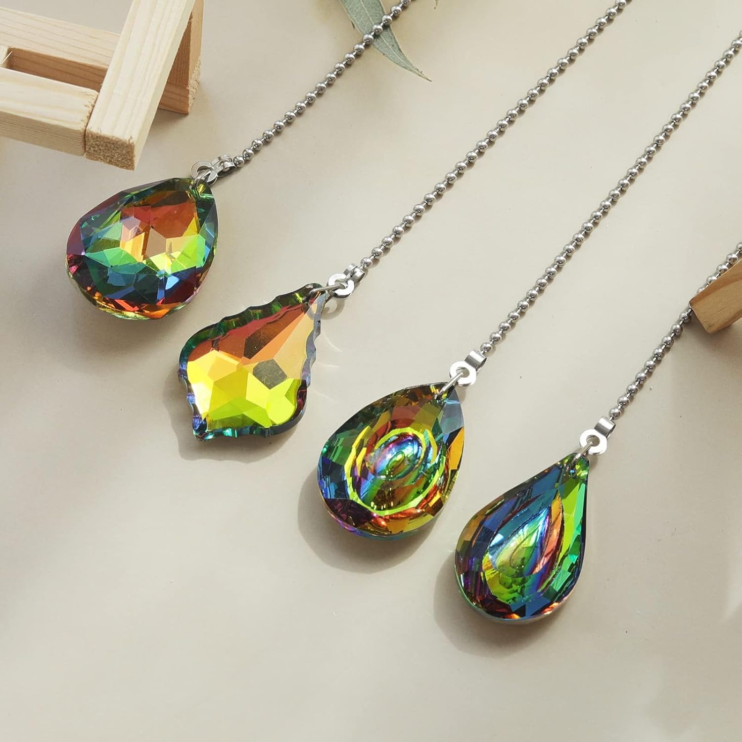 Set of 4 Crystal Ceiling Fan Pull Chain Rainbow Maker Pull Chain Extension with Connector