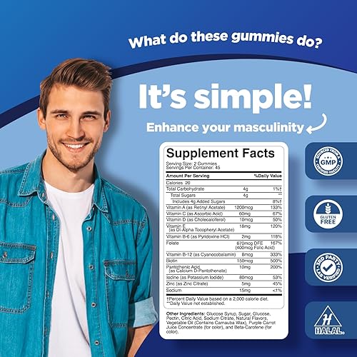 Miniatura 3 de Gomitas multivitamínicas naturales para hombres con zinc  Gomitas multivitamínicas para hombres con vitamina D C A y biotina  Gomitas