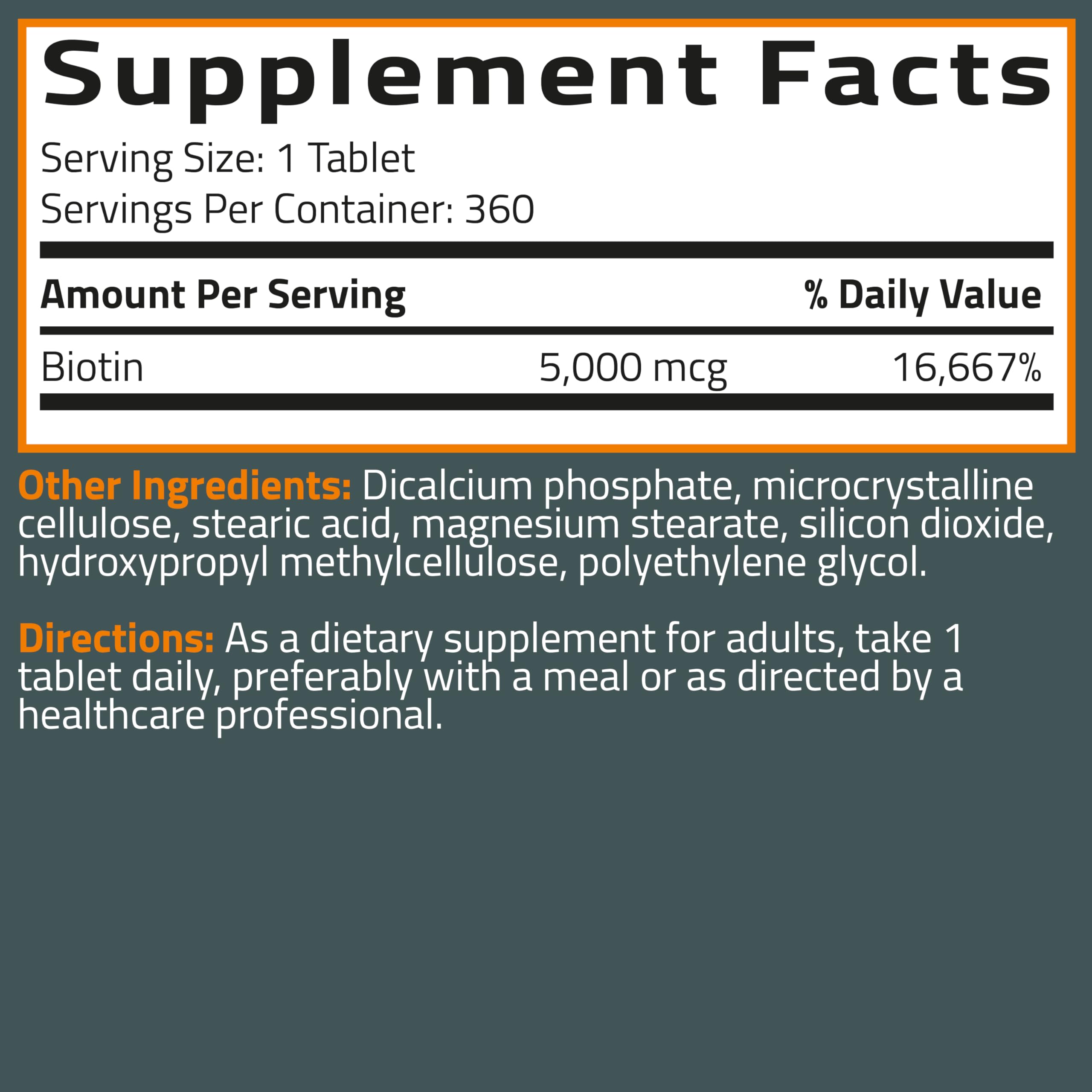 Bronson Biotin 5,000mcg Hair Skin and Nails Vitamins, 360 Tablets — Amazon image 6