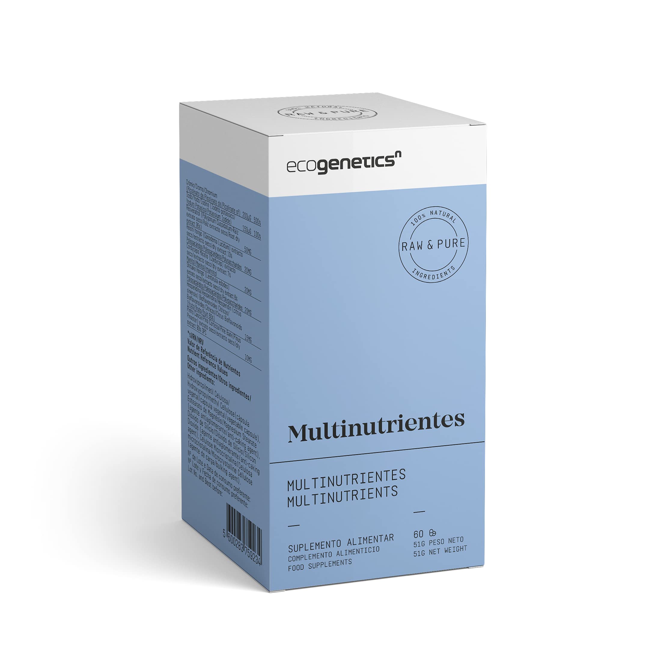 ECOGENETICS - Multinutrientes 60 Cápsulas | Multivitaminas + Minerales + Antioxidantes| Nutrigenómicos de Máxima Biodisponibilidad | Acelerador Metabolismo y Fortalece el Sistema Inmunitario