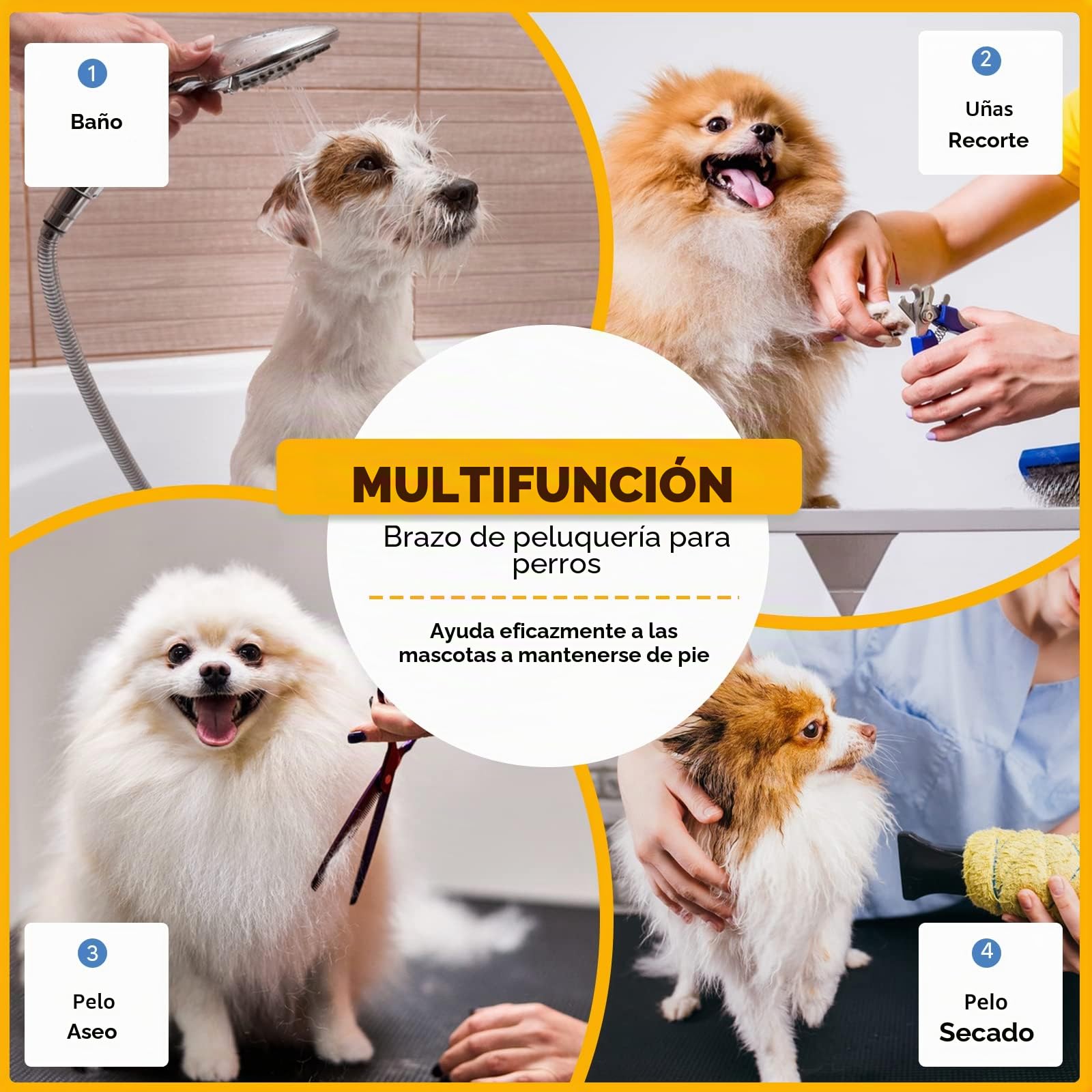 Brazo de aseo de mascotas para mesa, ajustable, antideslizante, portátil, perros y gatos pequeños y medianos, fuerte abrazadera metálica, 1 correa de sujeción y 2 cuerdas para evitar que se sienten